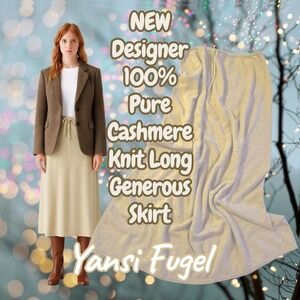 Yansi Fugel 100% Cashmere Maxi Skirt Beige Tan Knit Size L Large NWT